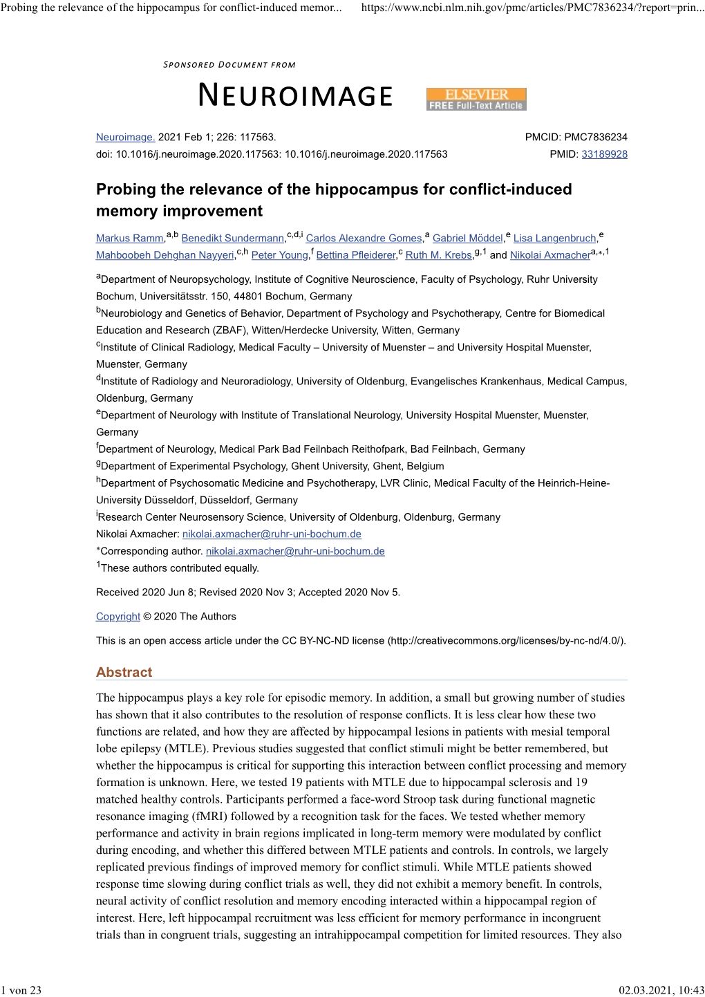 Probing the Relevance of the Hippocampus for Conflict-Induced Memory Improvement