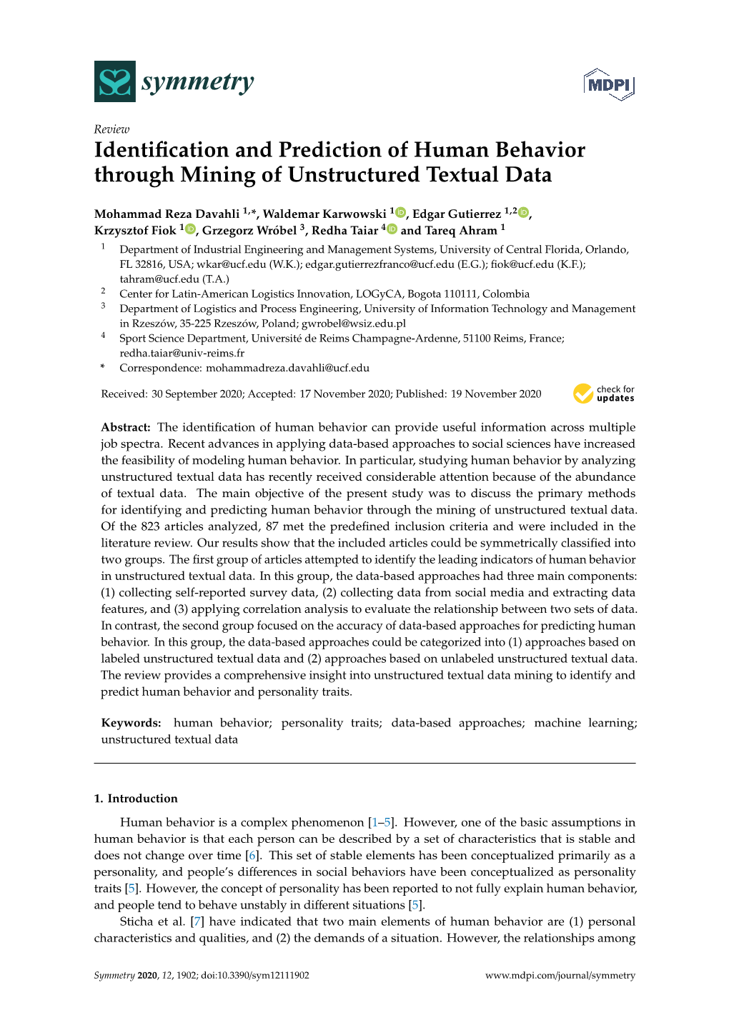 Identification and Prediction of Human Behavior Through Mining Of