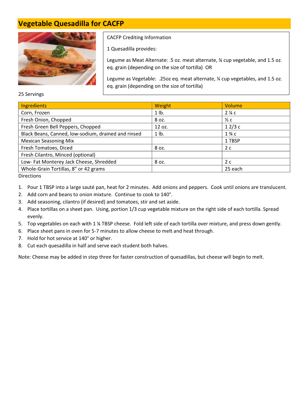 Vegetable Quesadilla Recipe