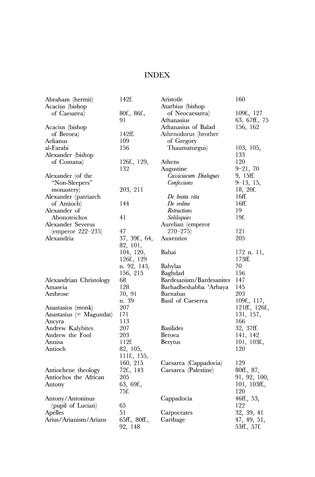 Abraham (Hermit) 142F. Aristode 160 Acacius (Bishop Atarbius (Bishop Of