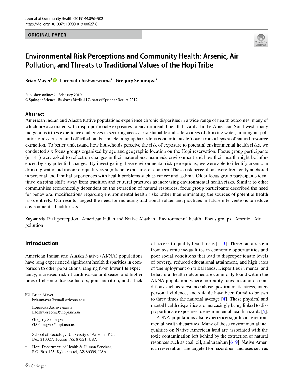 Arsenic, Air Pollution, and Threats to Traditional Values of the Hopi Tribe