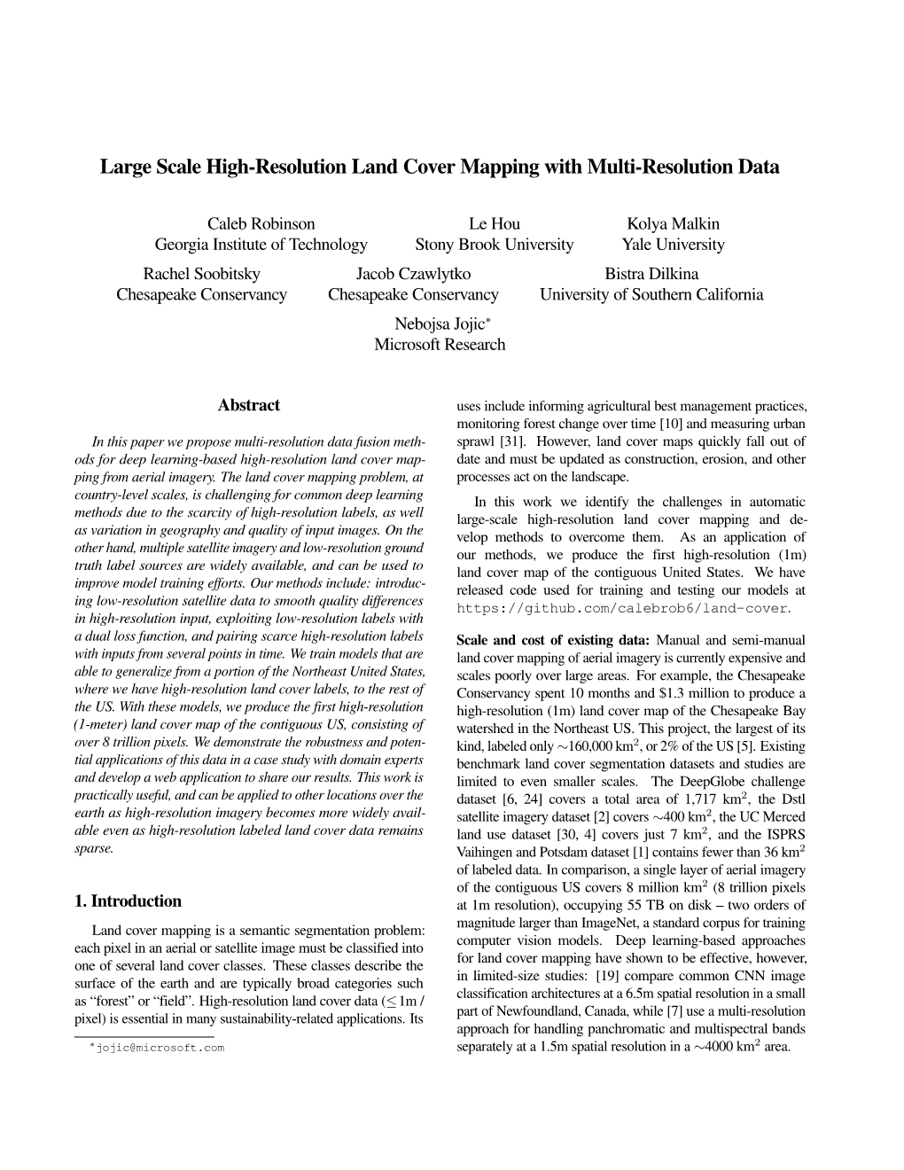 Large Scale High-Resolution Land Cover Mapping with Multi-Resolution Data