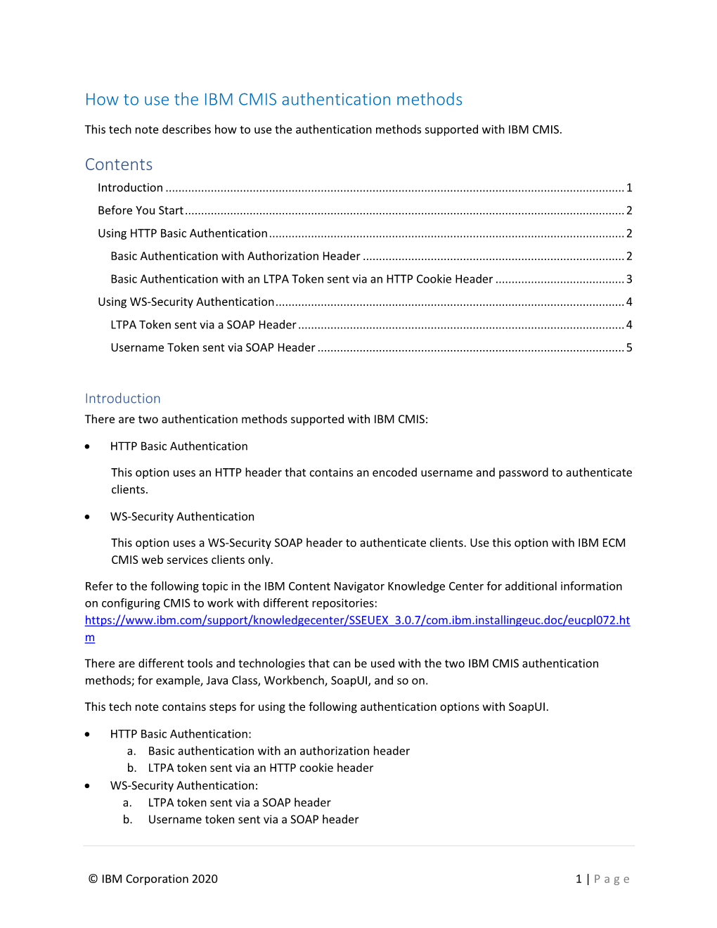 How to Use the IBM CMIS Authentication Methods Contents