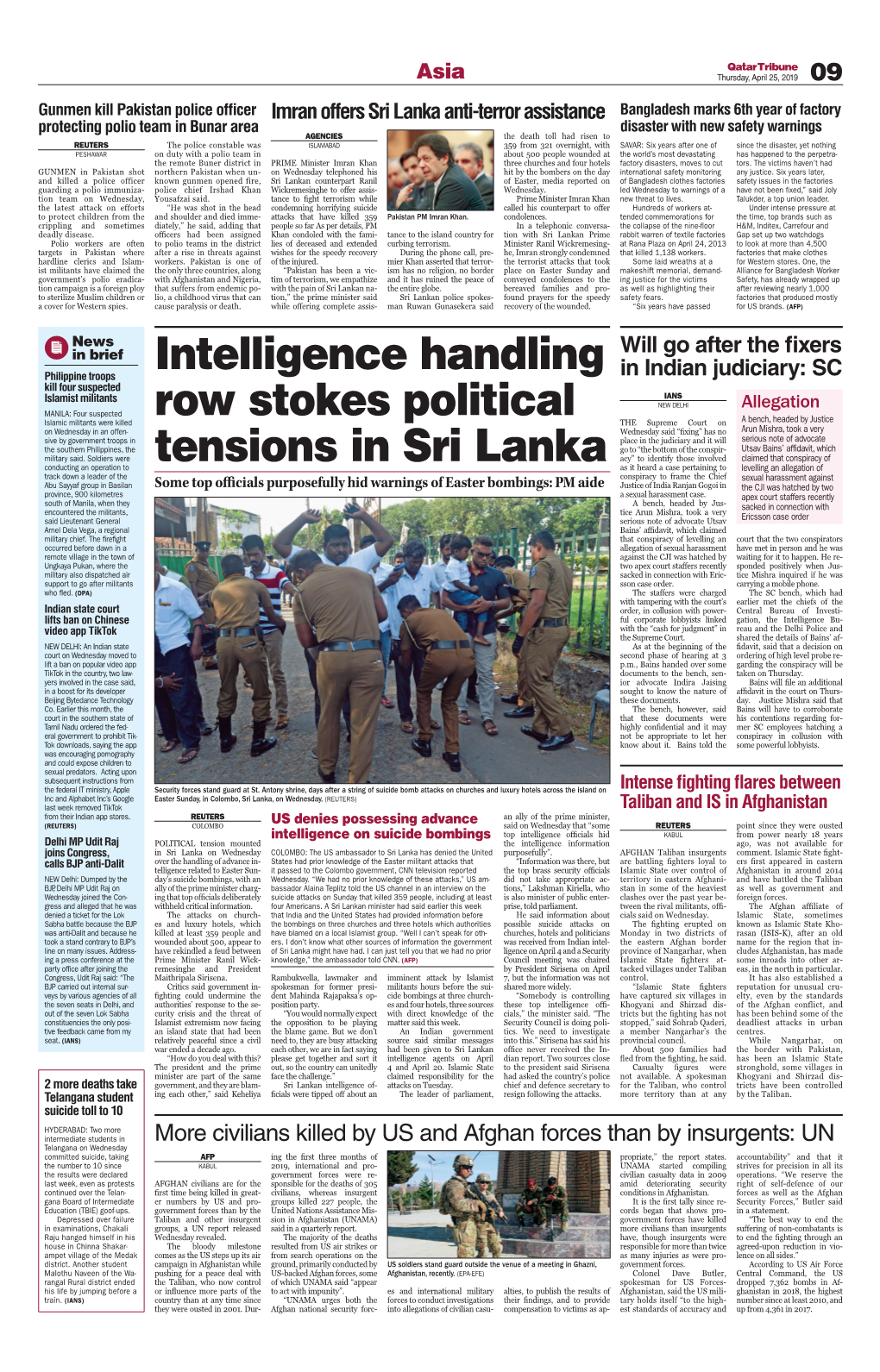 Intelligence Handling Row Stokes Political Tensions in Sri Lanka