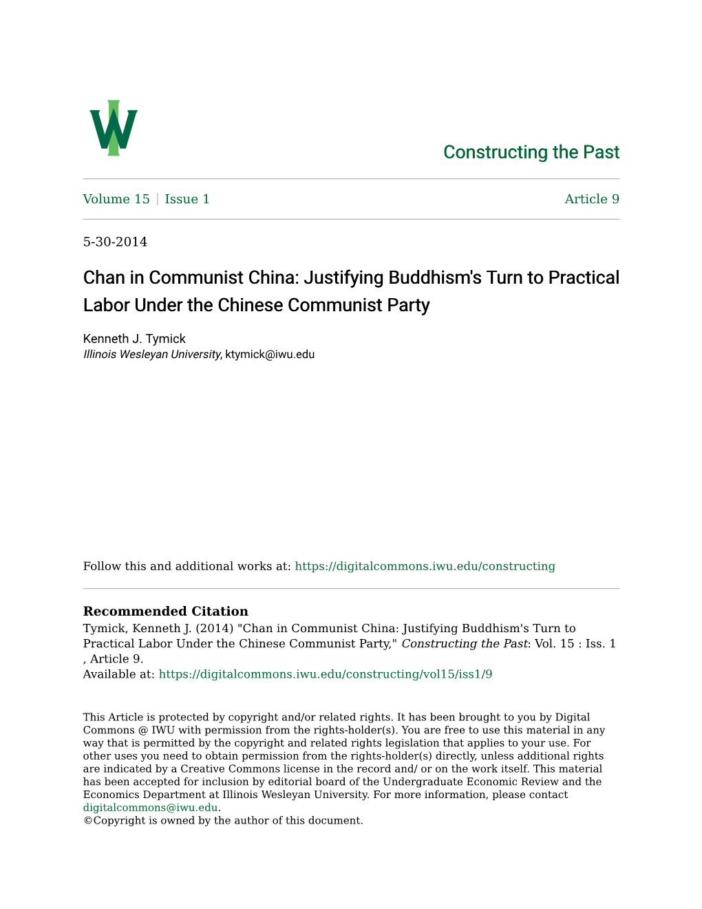 Chan in Communist China: Justifying Buddhism's Turn to Practical Labor Under the Chinese Communist Party