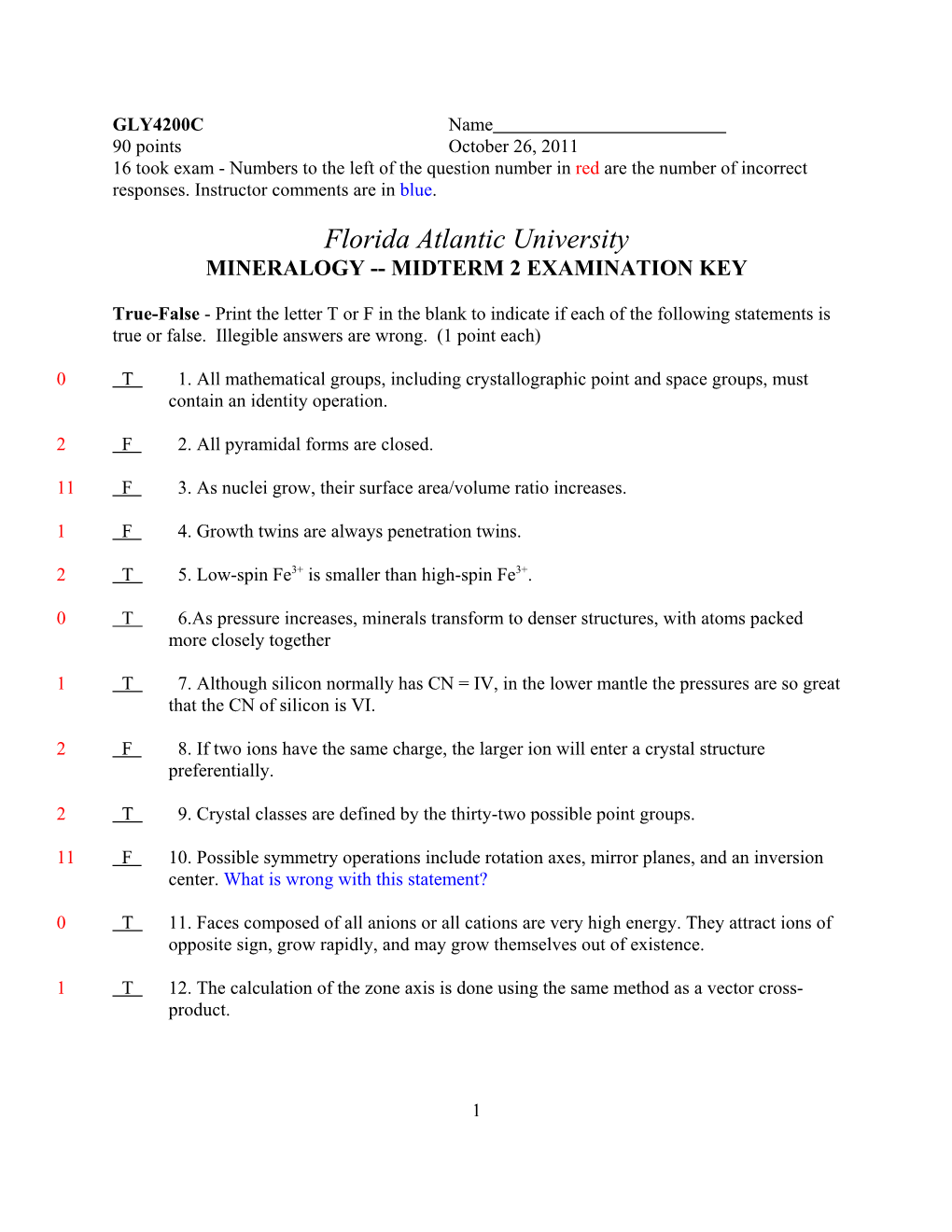 Midterm 2 Examination Key