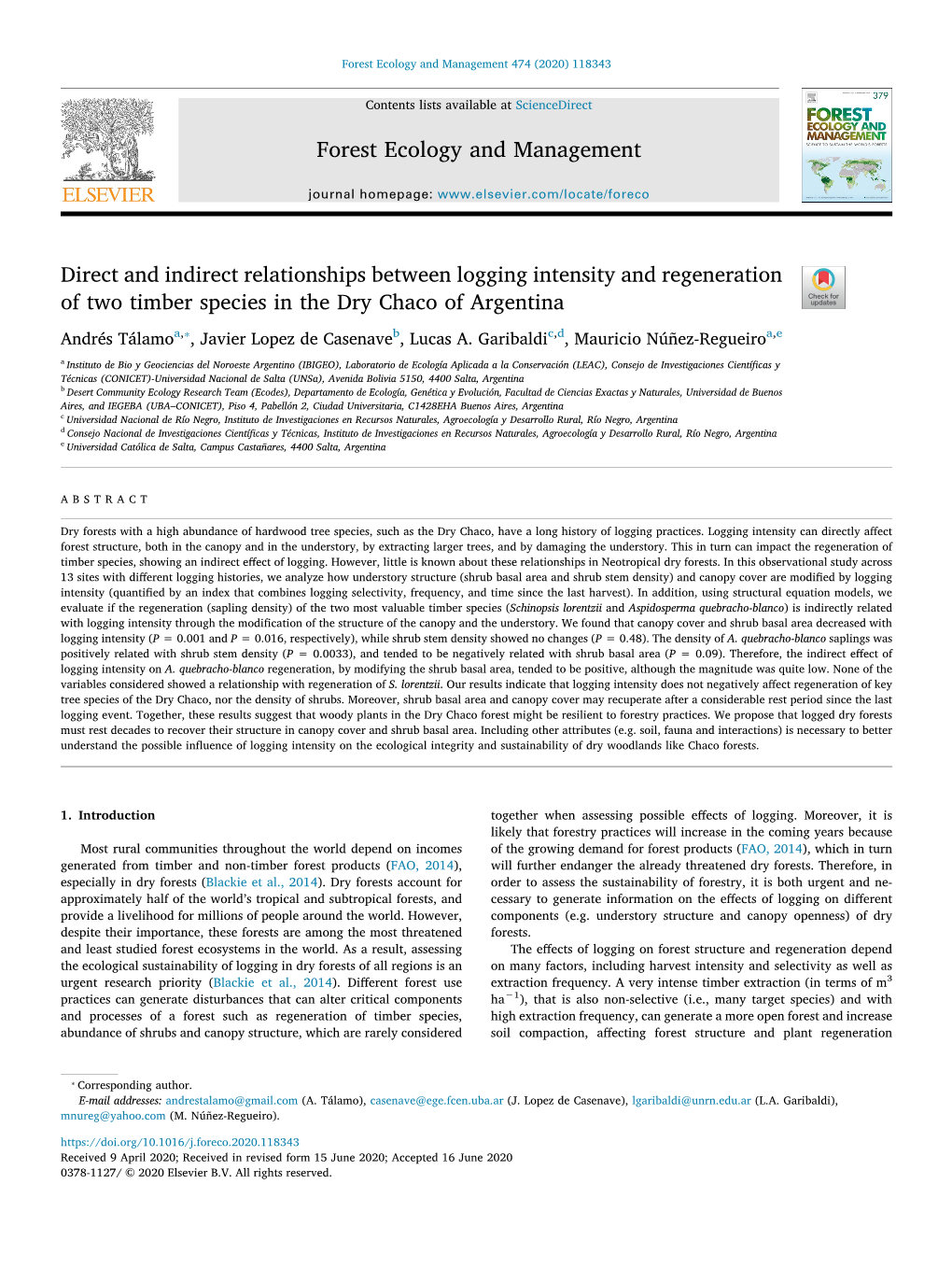 Direct and Indirect Relationships Between Logging Intensity And