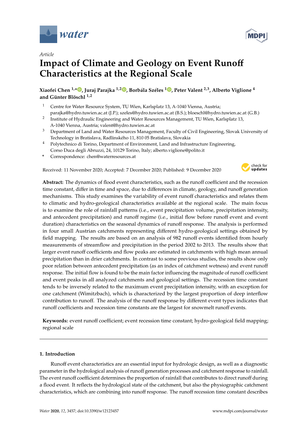 Impact of Climate and Geology on Event Runoff Characteristics at The