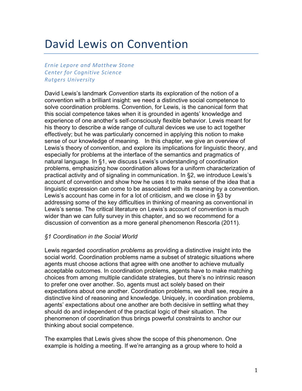 David Lewis on Convention