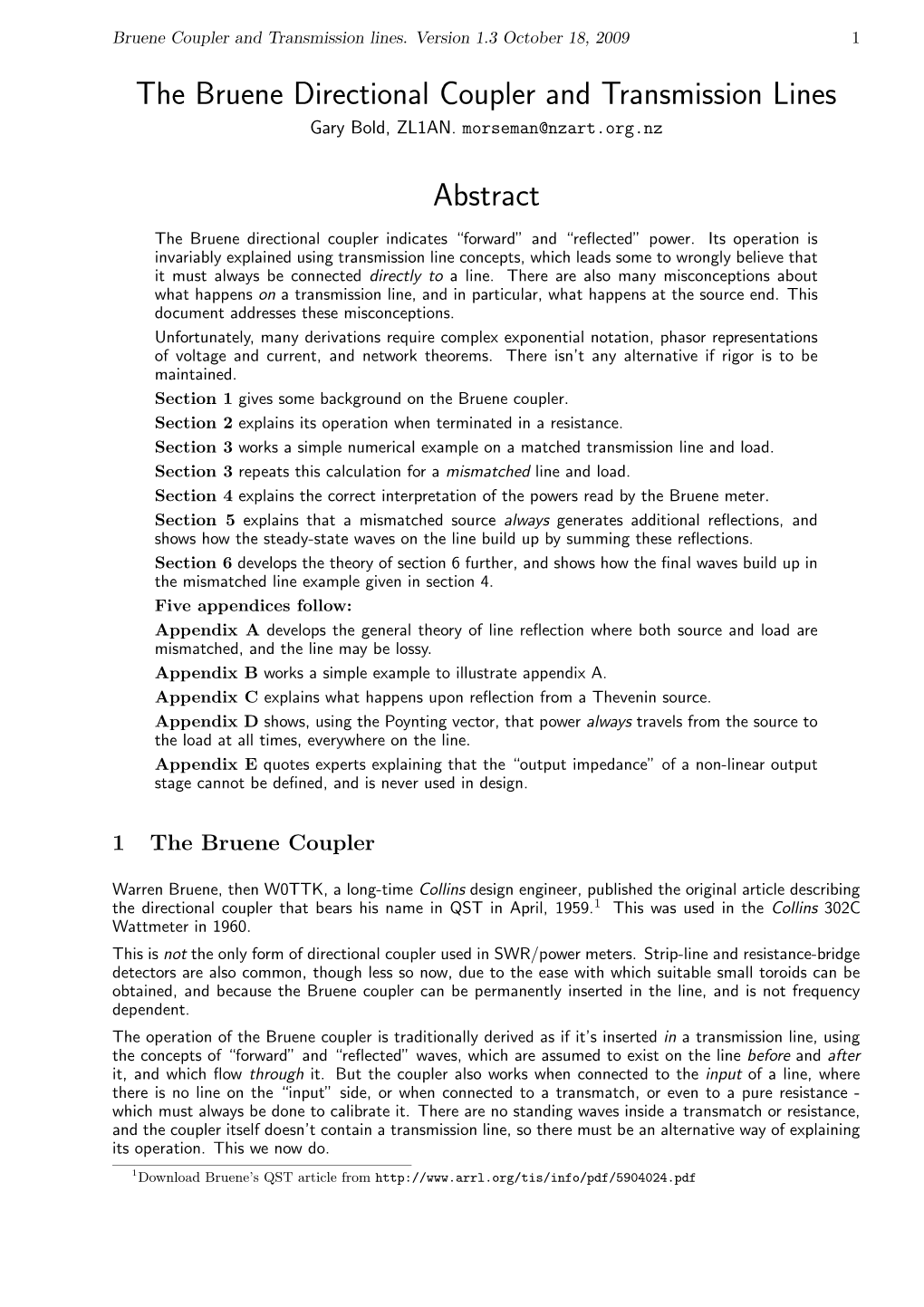 The Bruene Directional Coupler and Transmission Lines Abstract