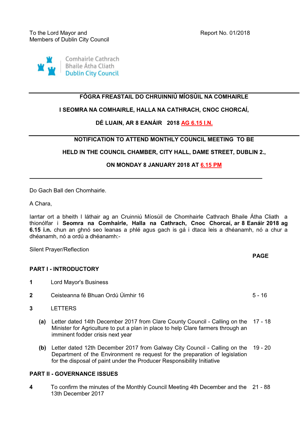 (Public Pack)Agenda Document for Monthly Council Meeting, 08/01