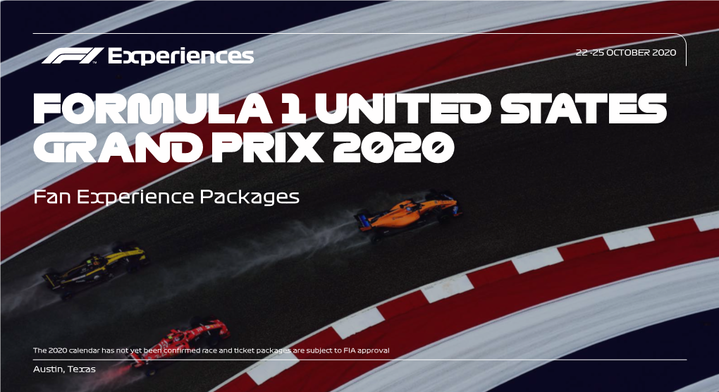 FORMULA 1 UNITED STATES GRAND PRIX 2020 Fan Experience Packages