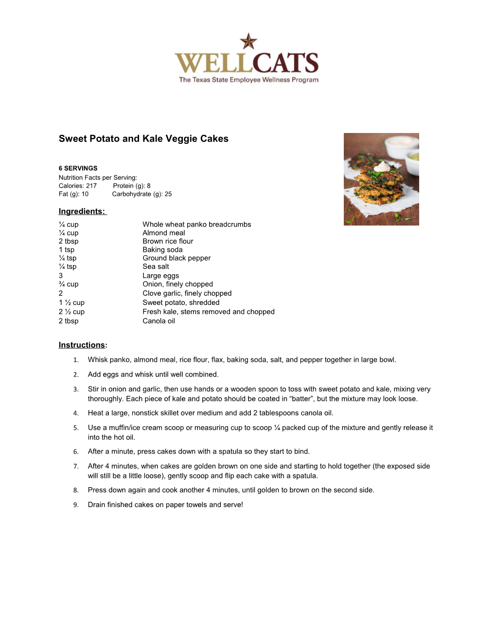 Sweet Potato and Kale Veggie Cakes