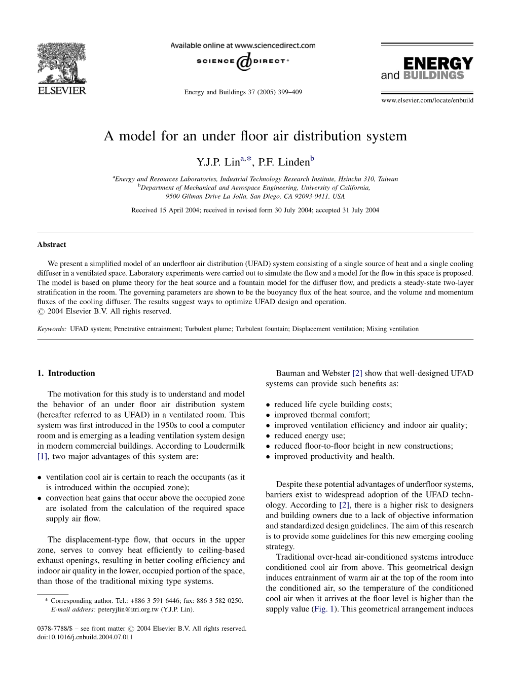 A Model for an Under Floor Air Distribution System