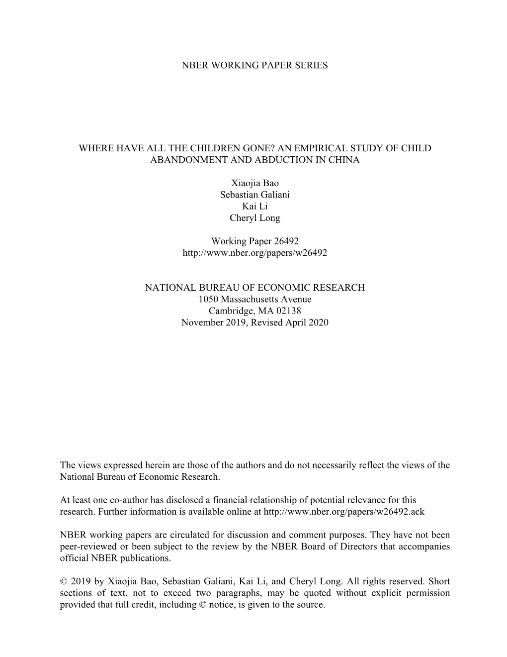 Where Have All the Children Gone? an Empirical Study of Child Abandonment and Abduction in China