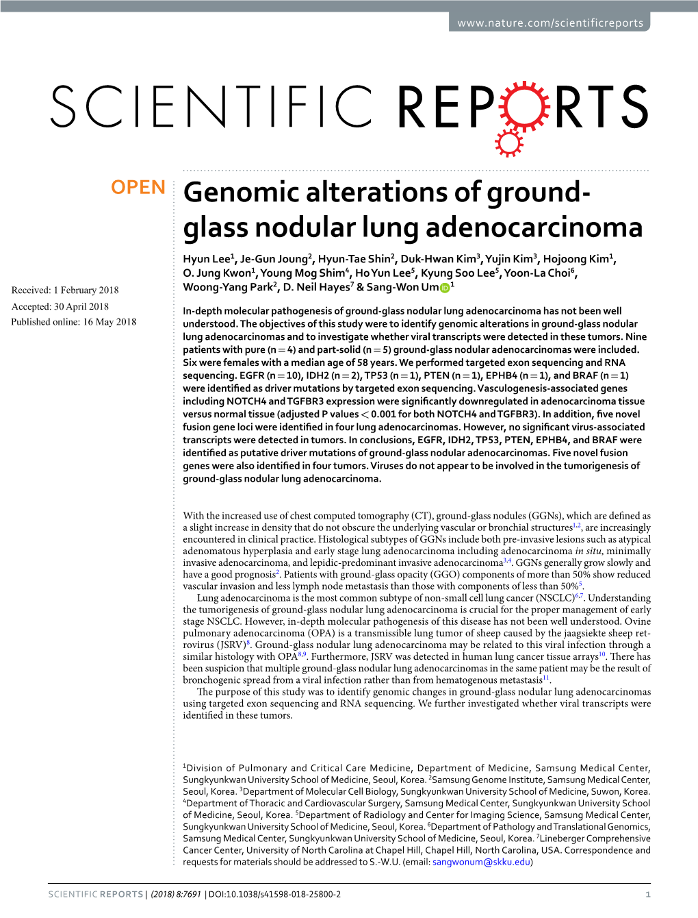 Genomic Alterations of Ground-Glass Nodular Lung Adenocarcinoma