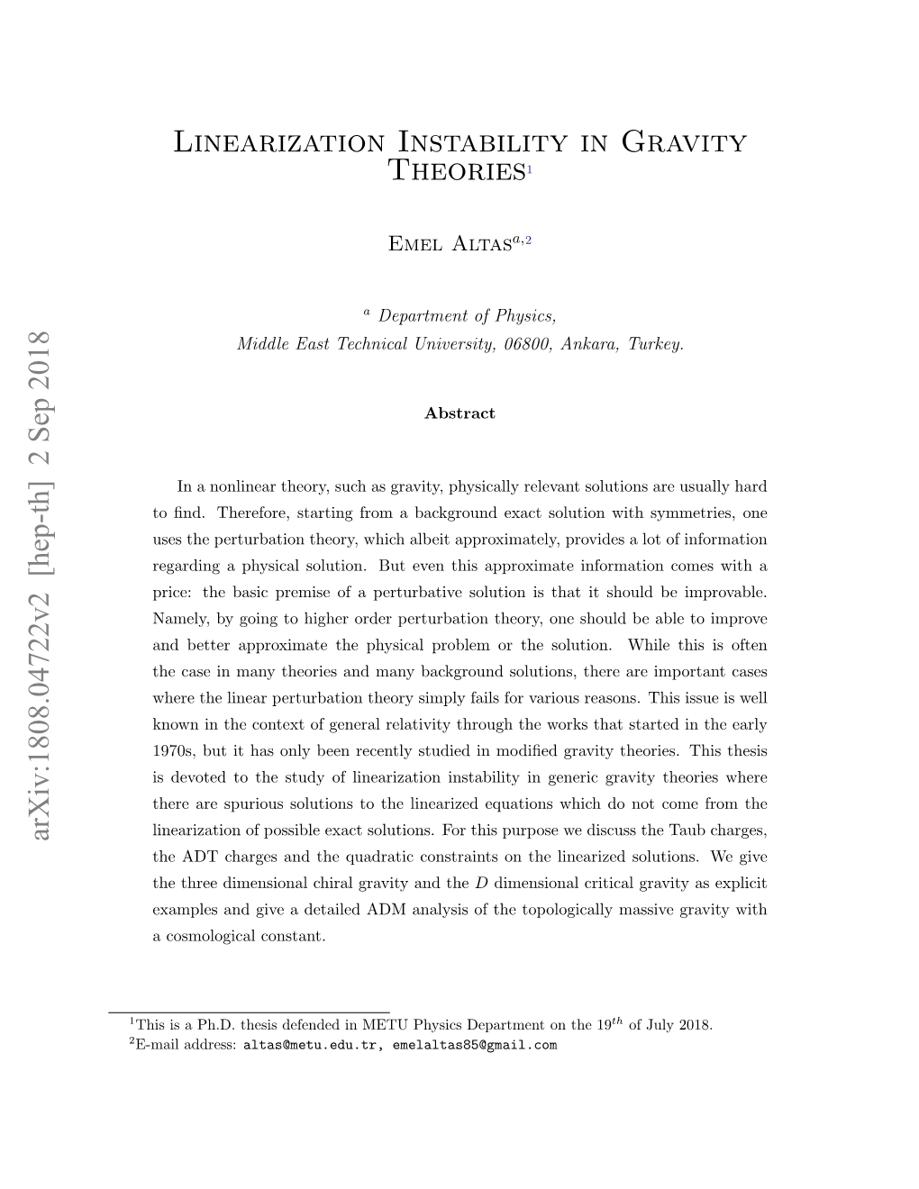 Linearization Instability in Gravity Theories1