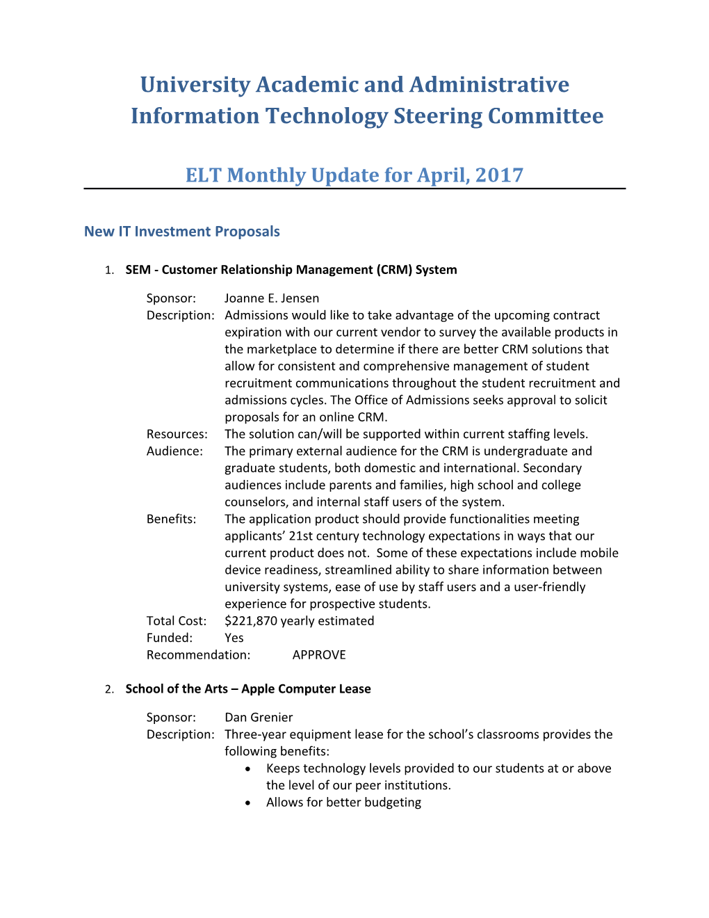 University Academic and Administrative Information Technology Steering Committee