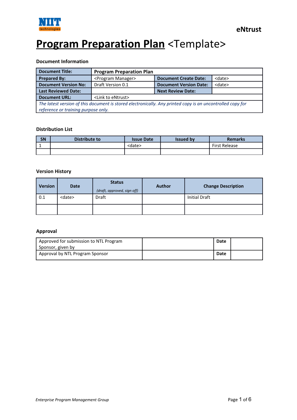 Program Preparation Plan Template