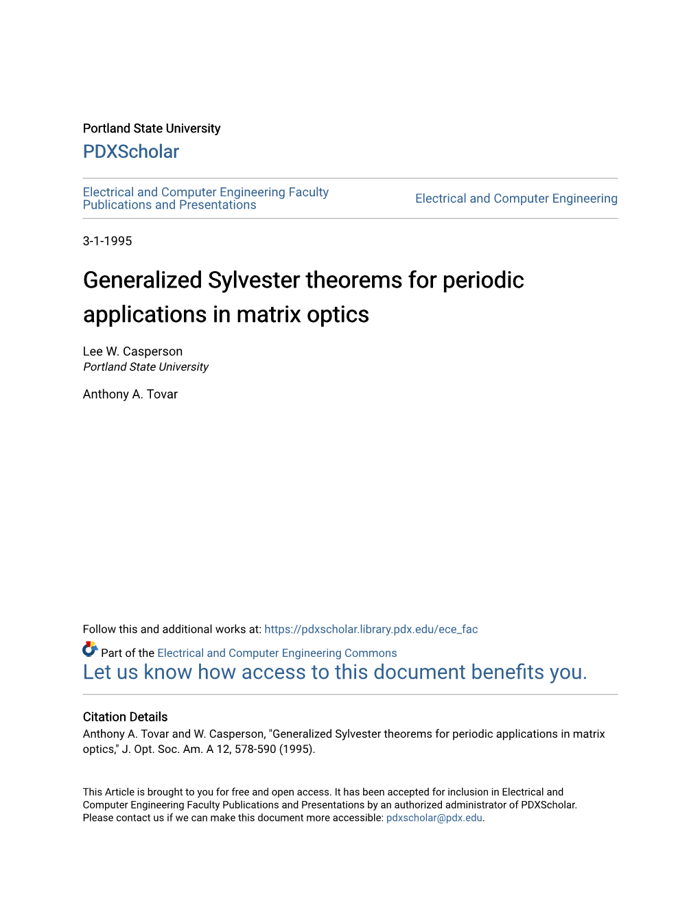 Generalized Sylvester Theorems for Periodic Applications in Matrix Optics
