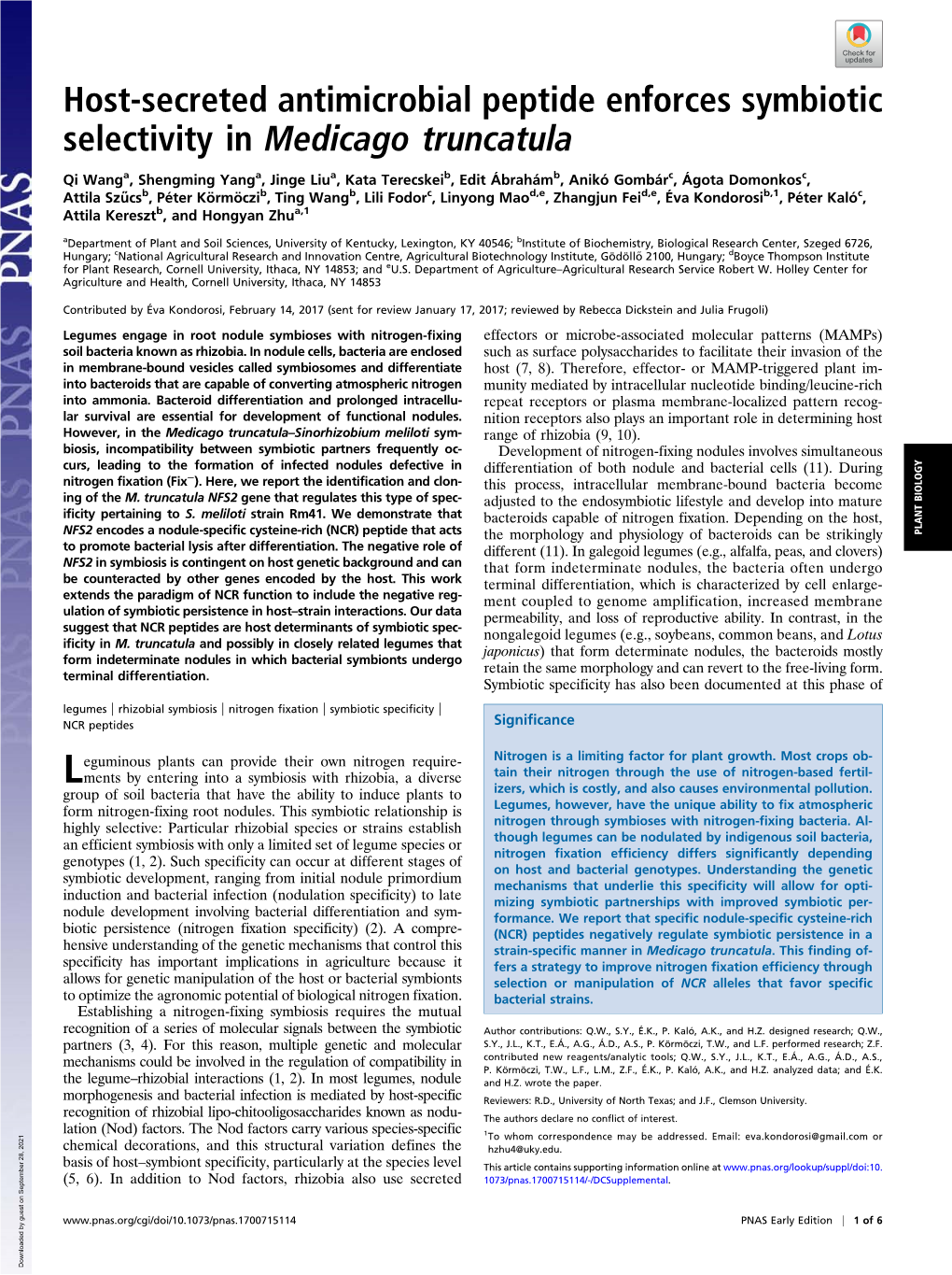 Host-Secreted Antimicrobial Peptide Enforces Symbiotic Selectivity in Medicago Truncatula