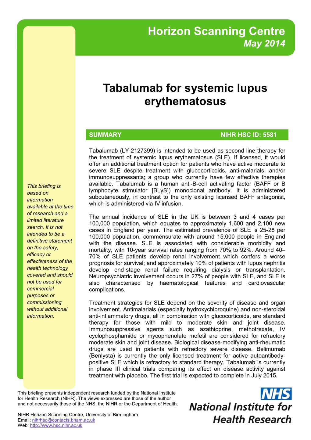 Tabalumab for Systemic Lupus Erythematosus