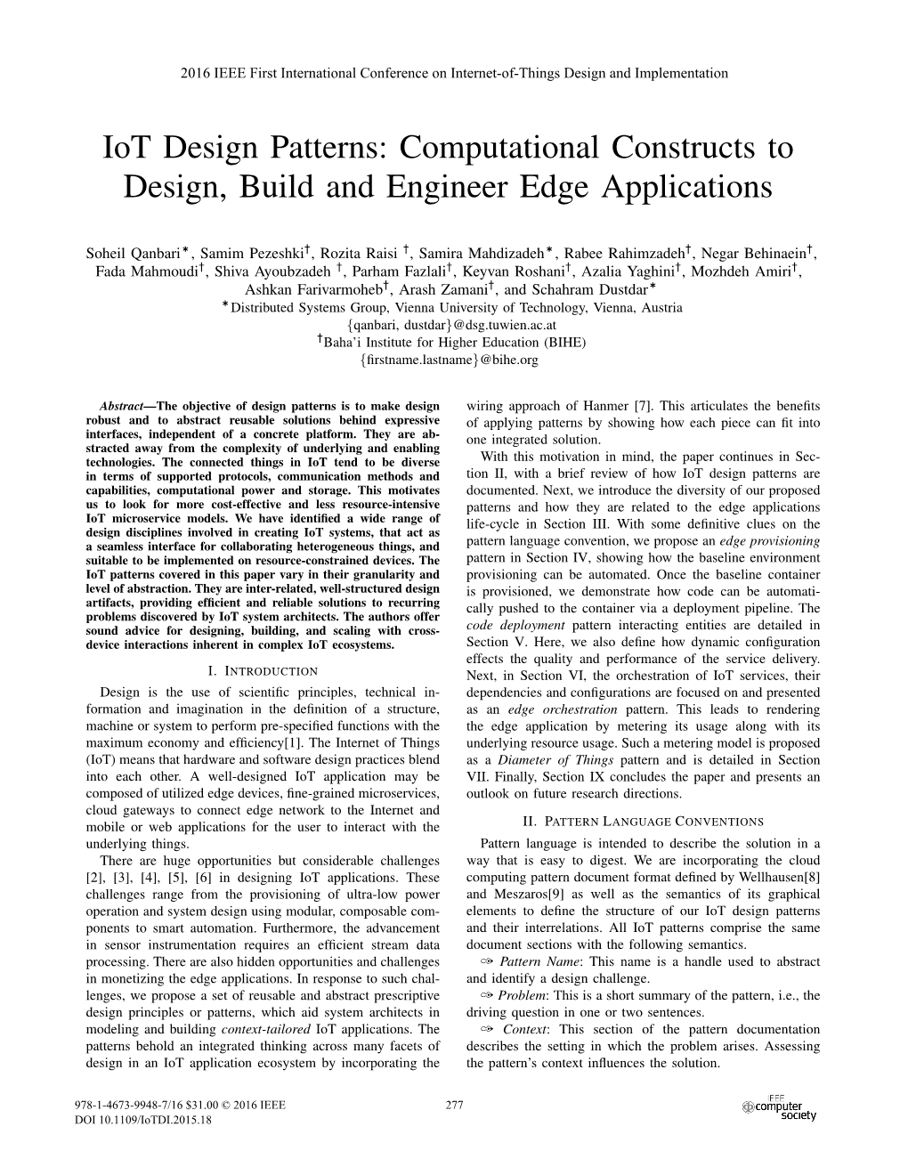 Iot Design Patterns: Computational Constructs to Design, Build and Engineer Edge Applications