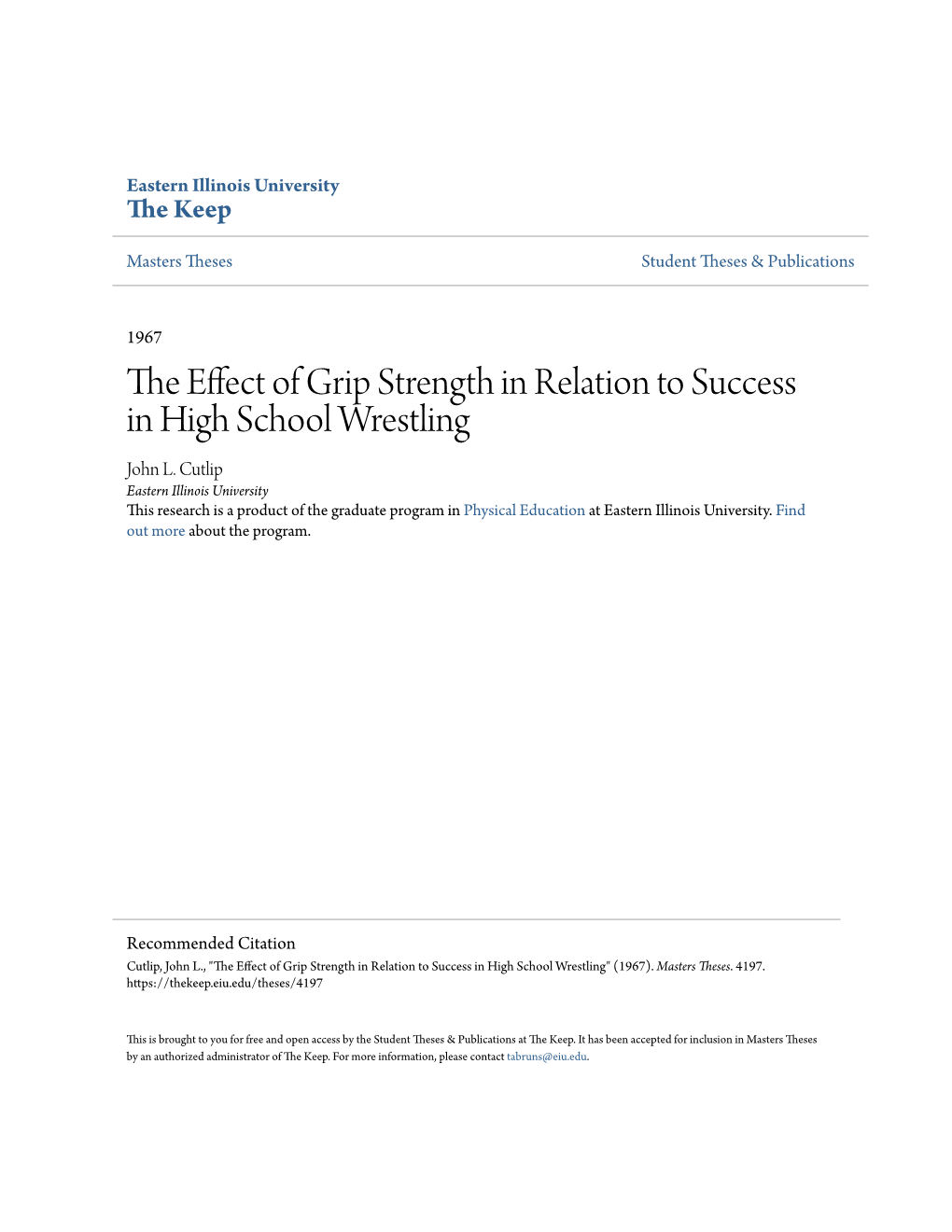 The Effect of Grip Strength in Relation to Success in High School Wrestling