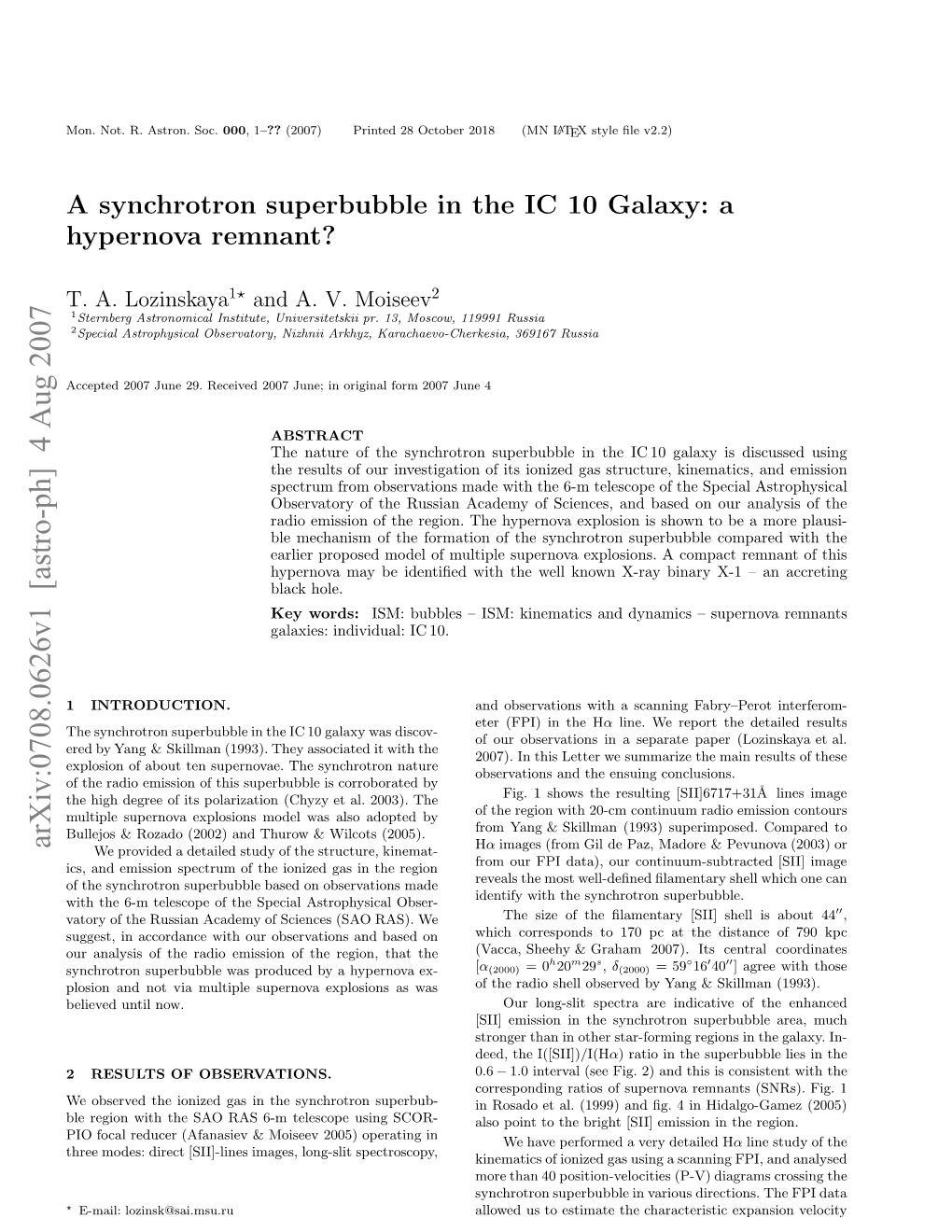 A Synchrotron Superbubble in the IC 10 Galaxy: a Hypernova Remnant?