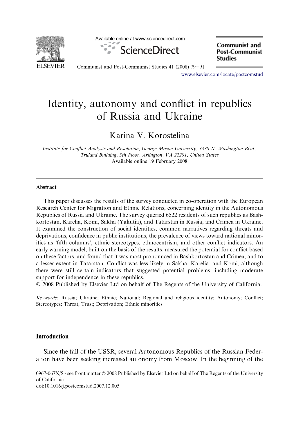 Identity, Autonomy and Conflict in Republics of Russia and Ukraine