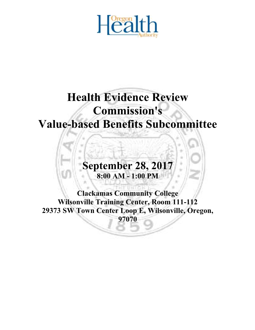 Health Evidence Review Commission's Value-Based Benefits Subcommittee