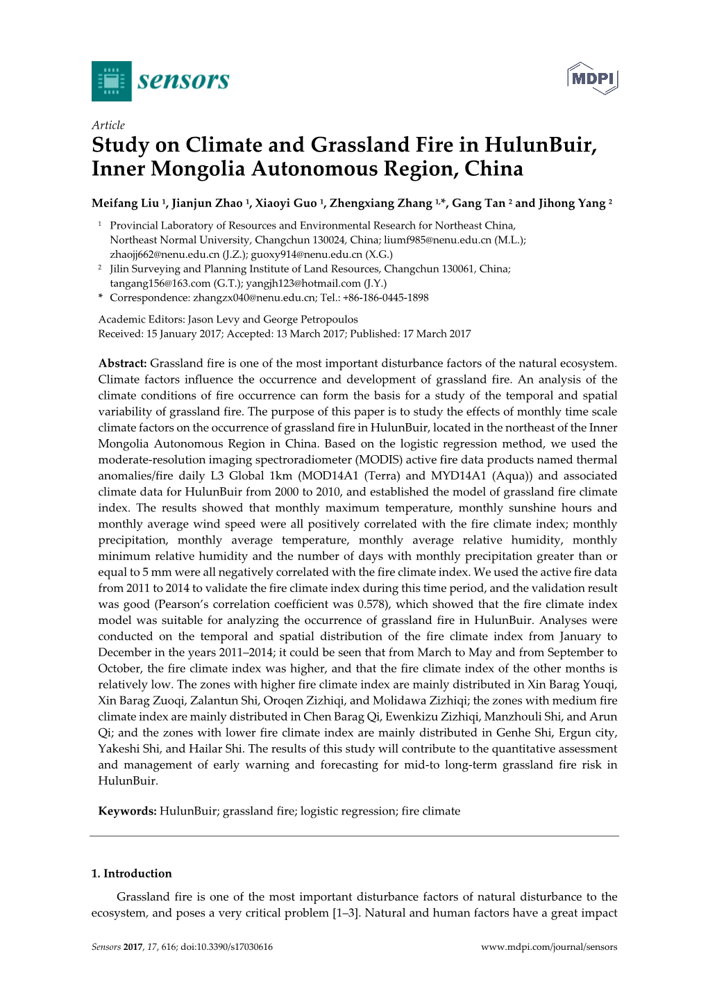 Study on Climate and Grassland Fire in Hulunbuir, Inner Mongolia Autonomous Region, China