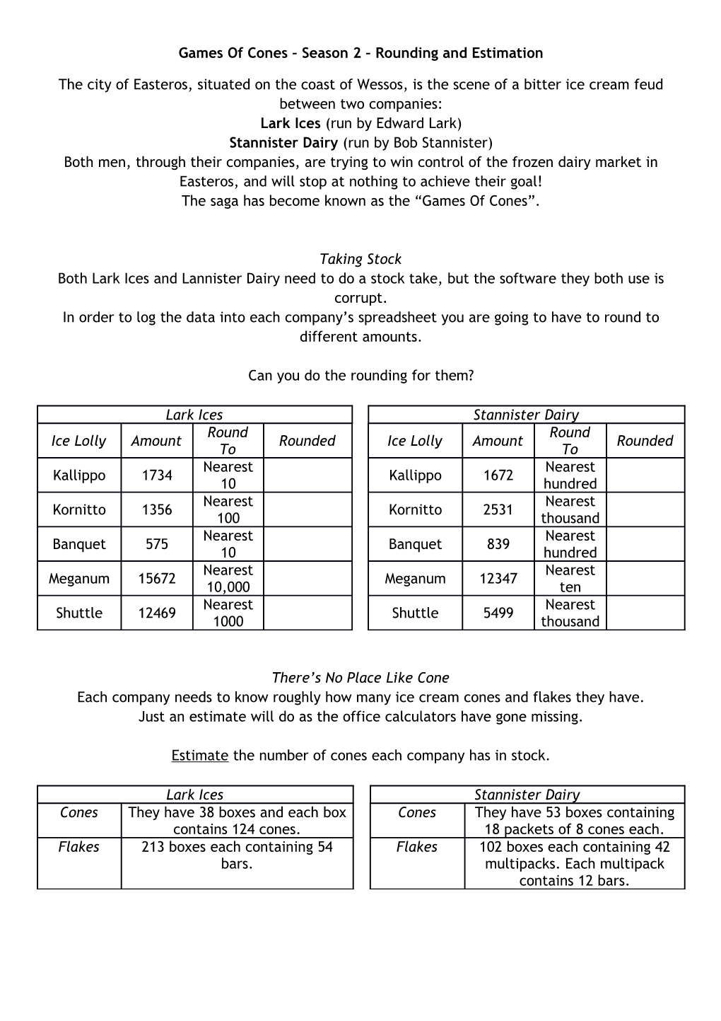 Games of Cones Season 2 Rounding and Estimation