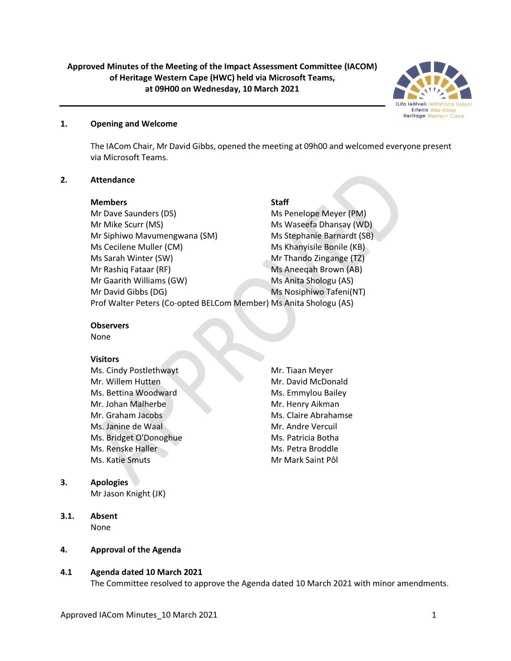 Approved Iacom Minutes 10 March 2021 1 Approved Minutes of the Meeting of the Impact Assessment Committee