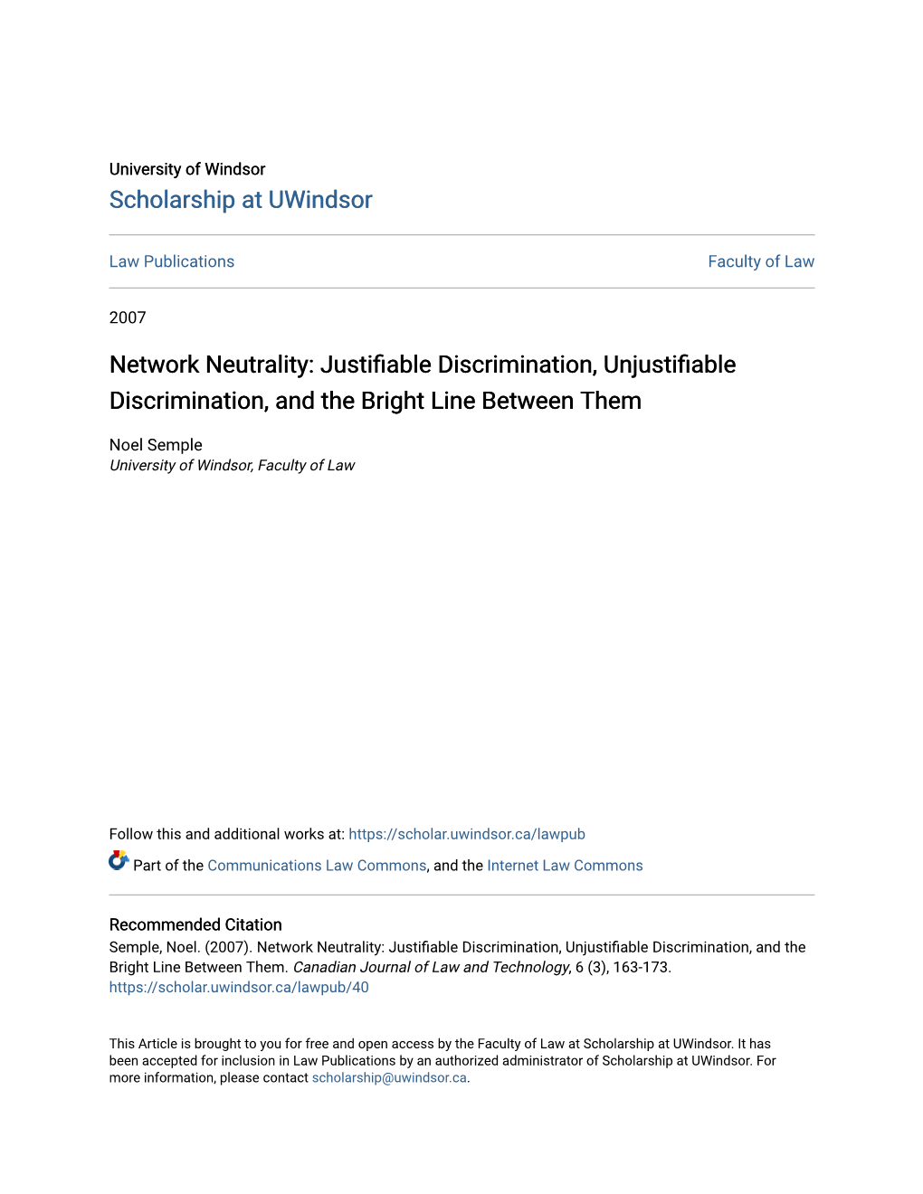 Network Neutrality: Justifiable Discrimination, Unjustifiable Discrimination, and the Bright Line Between Them