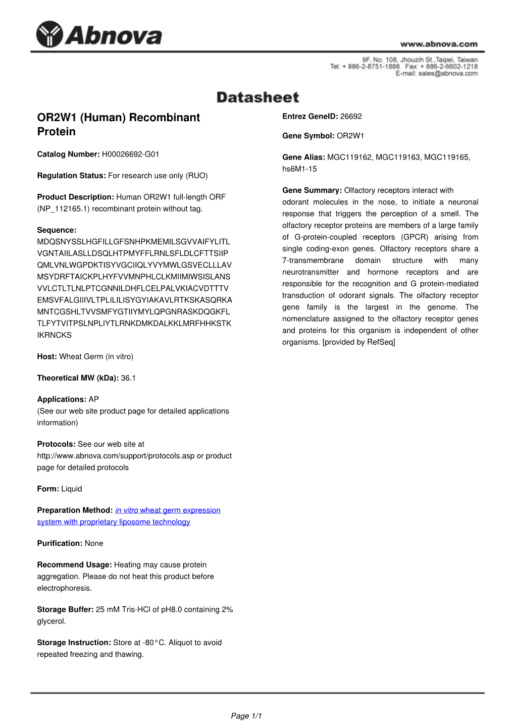 OR2W1 (Human) Recombinant Protein