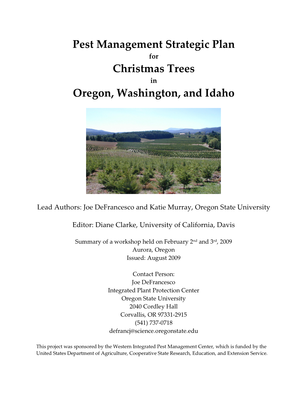 Pest Management Strategic Plan for Christmas Trees In