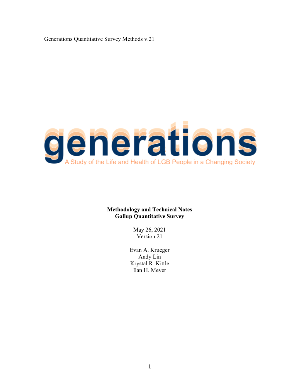 1 Generations Quantitative Survey Methods V.21 Methodology And