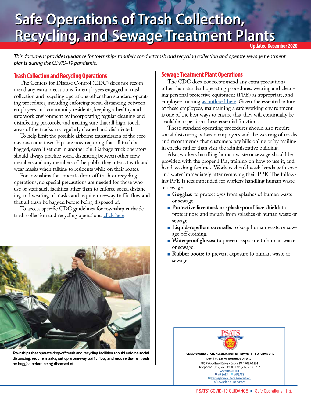 Safe Operations of Trash Collection, Recycling, and Sewage Treatment