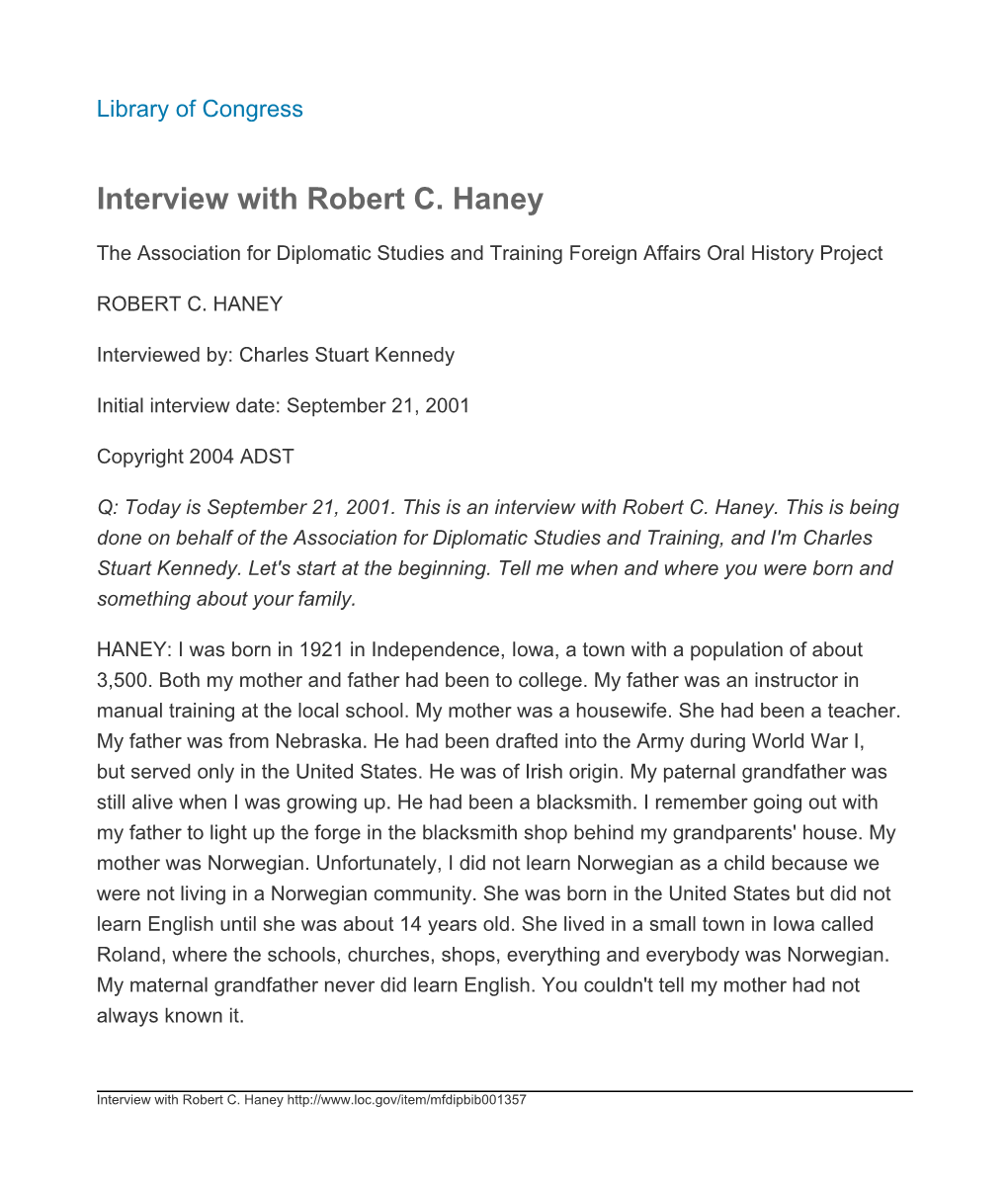 Interview with Robert C. Haney