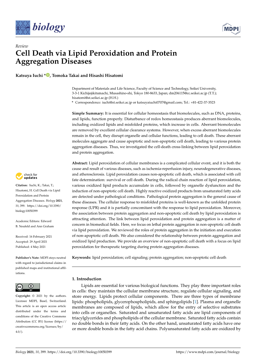 Cell Death Via Lipid Peroxidation and Protein Aggregation Diseases