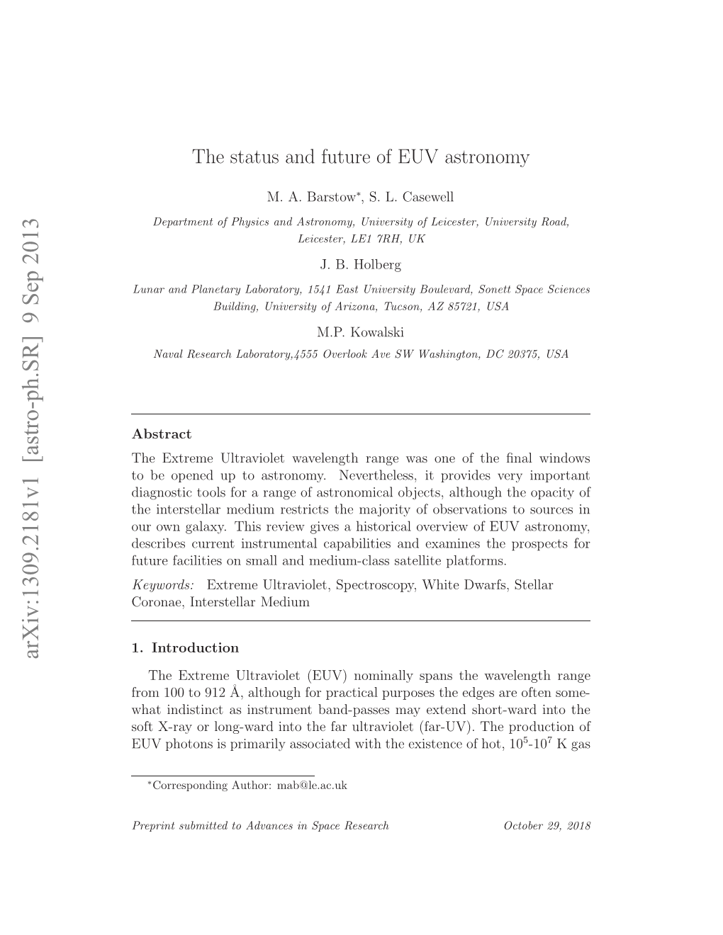 The Status and Future of EUV Astronomy