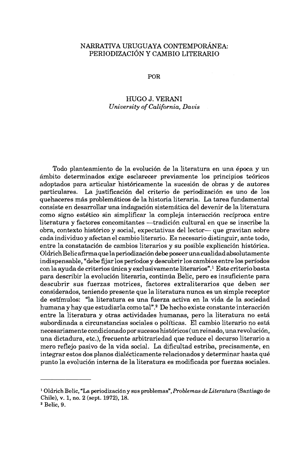 Narrativa Uruguaya Contemporanea: Periodizacion Y Cambio Literario