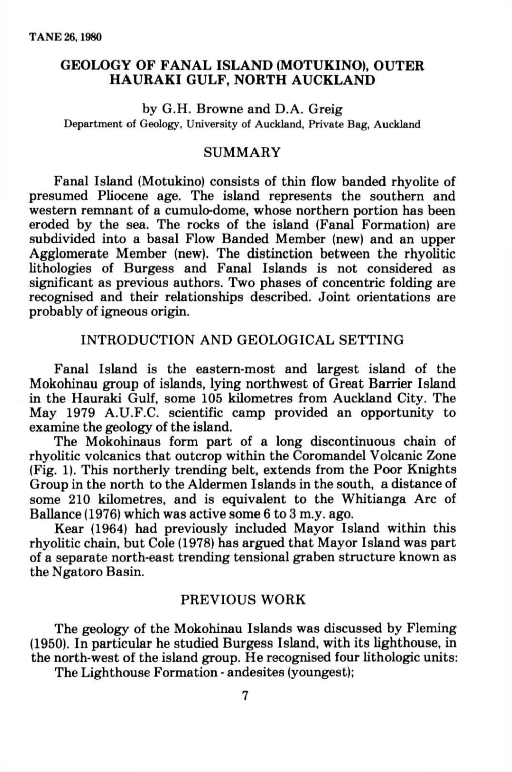 Geology of Fanal Island (Motukino), Outer Hauraki Gulf, North Auckland