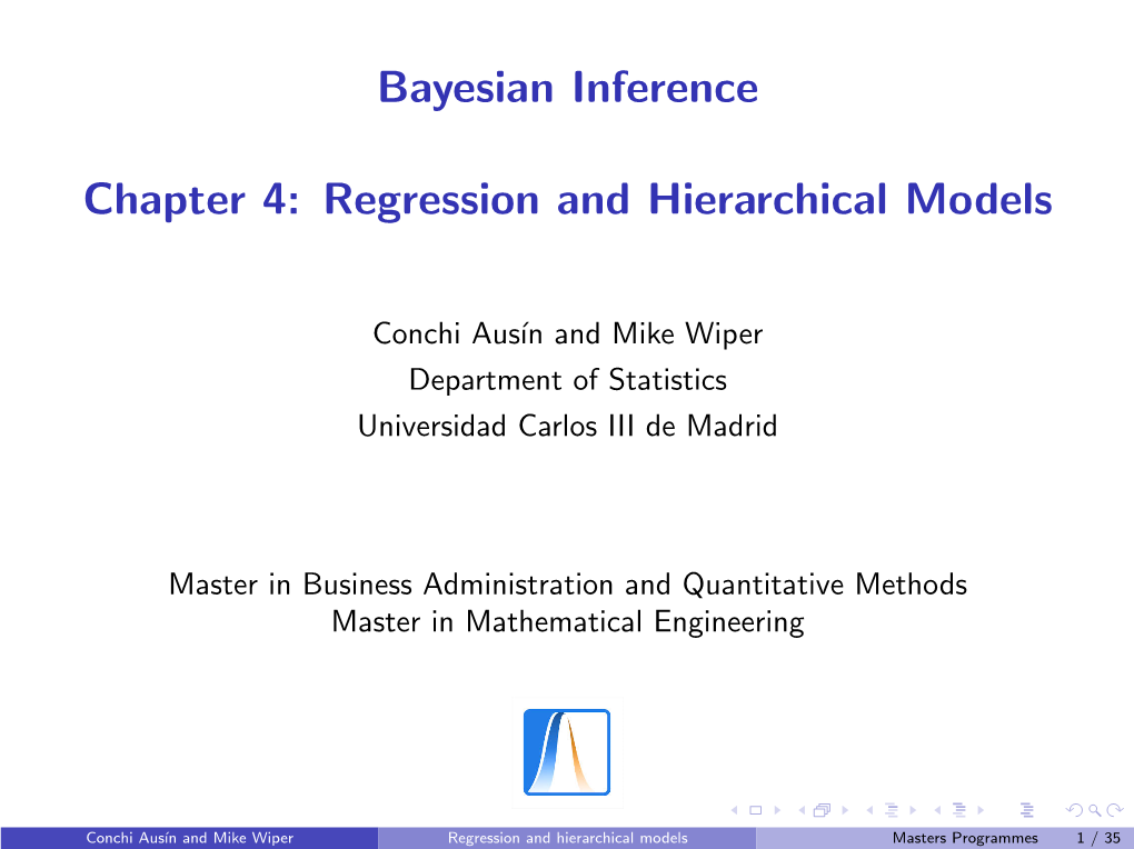 Bayesian Inference Chapter 4: Regression and Hierarchical Models