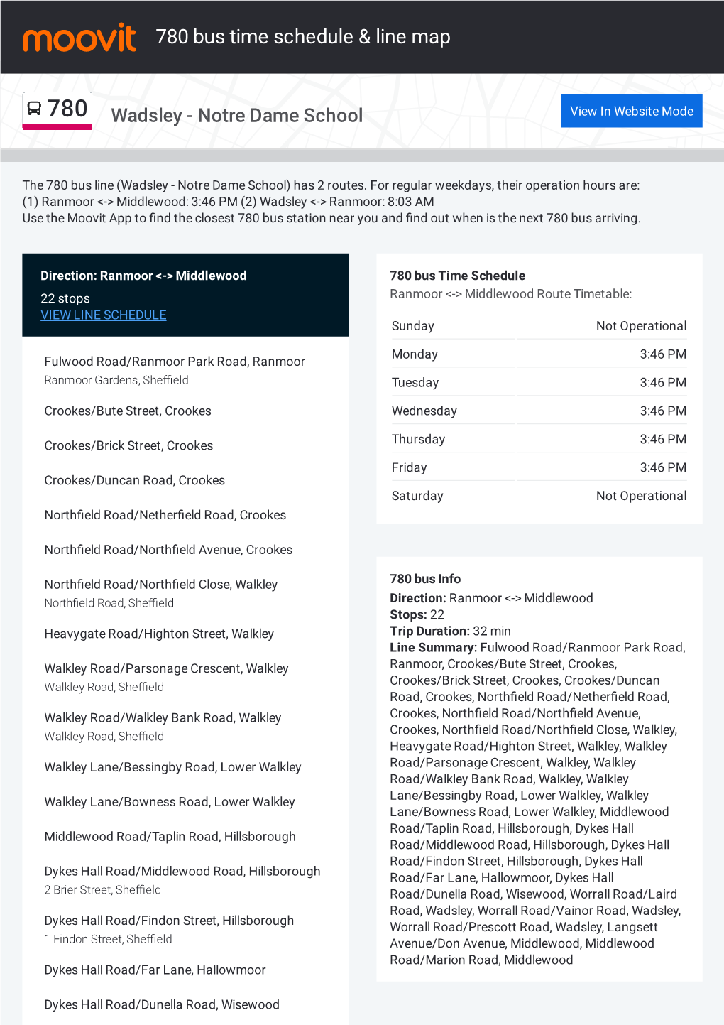 780 Bus Time Schedule & Line Route