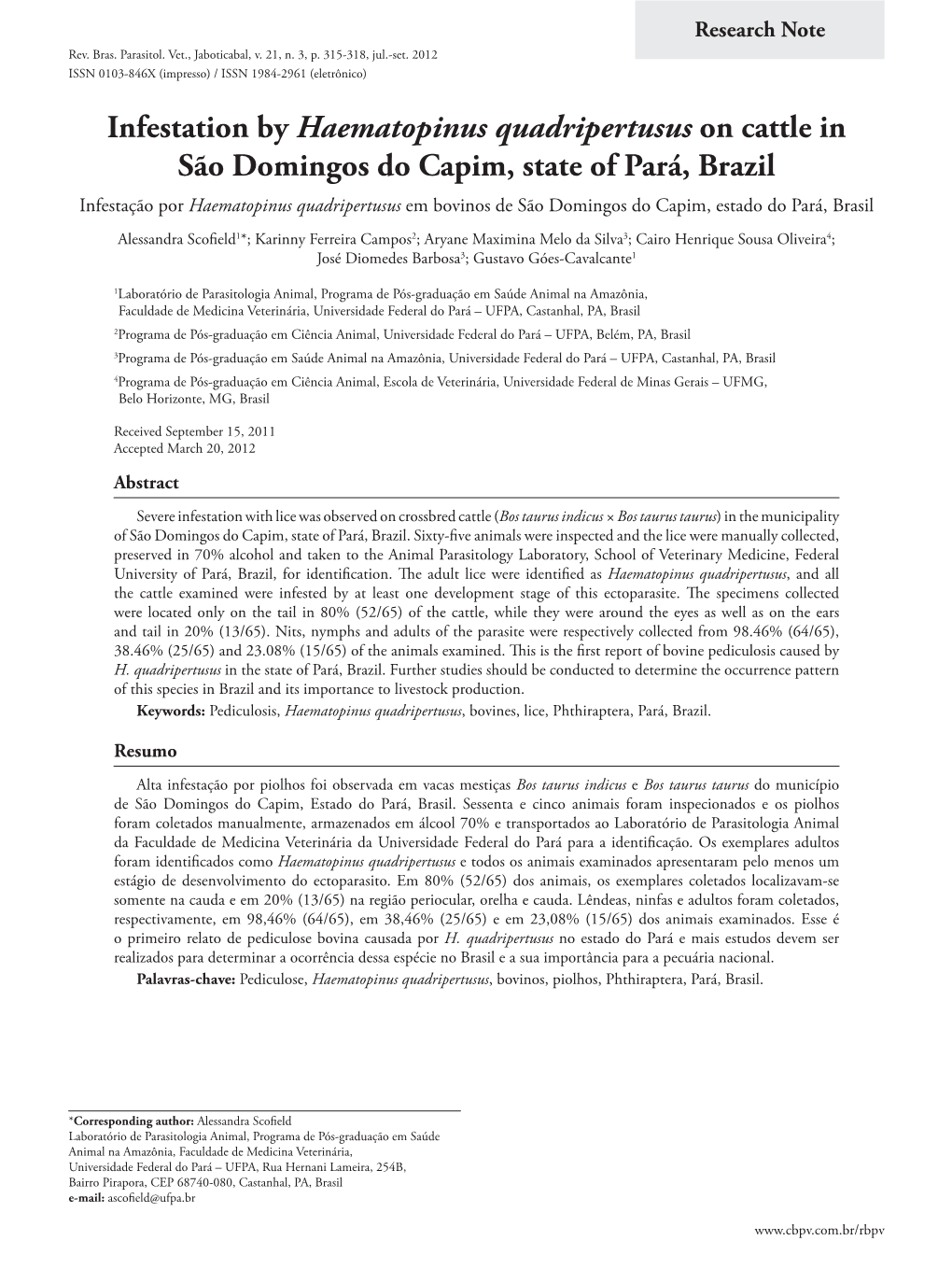 Infestation by Haematopinus Quadripertusus on Cattle in São