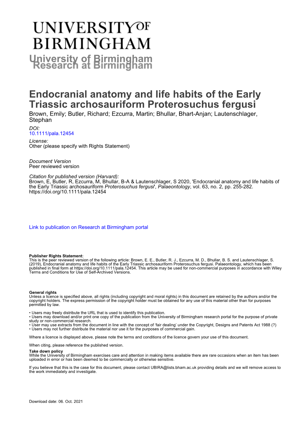 University of Birmingham Endocranial Anatomy