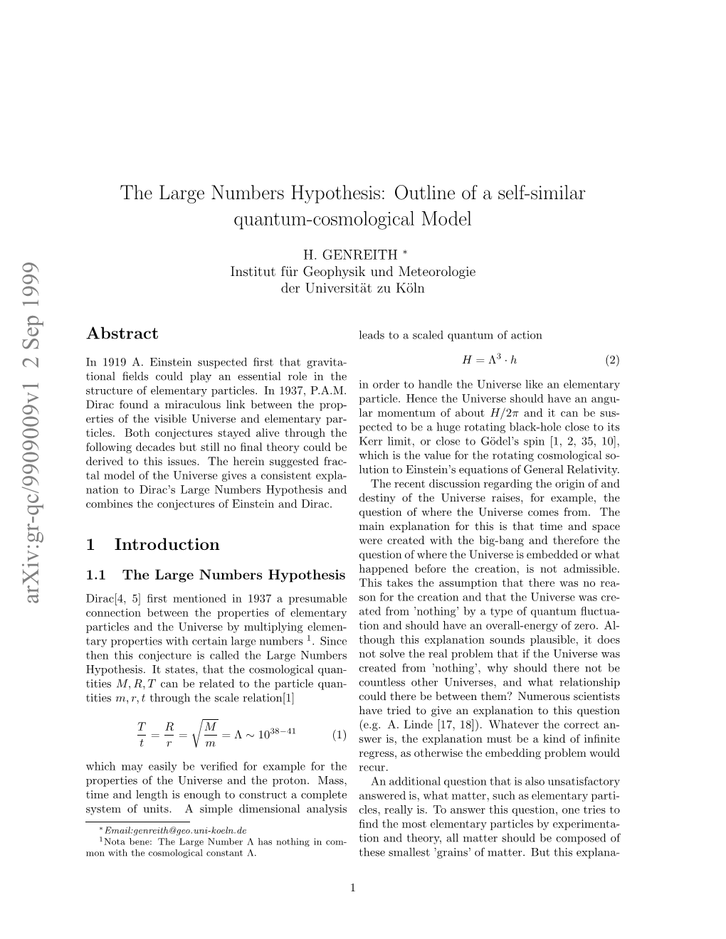 The Large Numbers Hypothesis: Outline of a Self-Similar Quantum