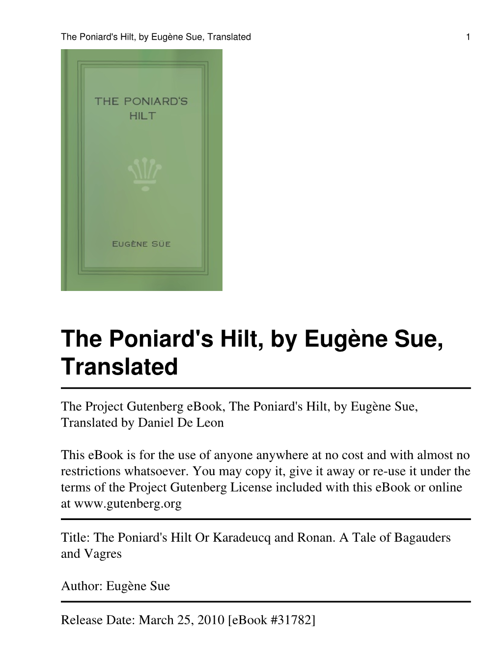 The Poniard's Hilt, by Eugène Sue, Translated 1